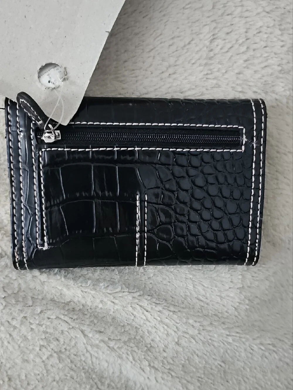 Liz Claiborne Black Croc-Embossed Wristlet with White Stitching